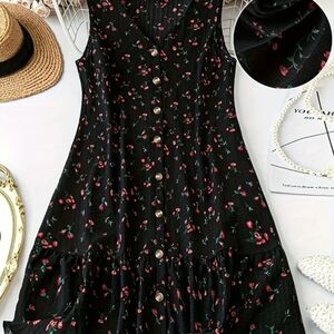 Chic Black Floral Button-Down Dress
